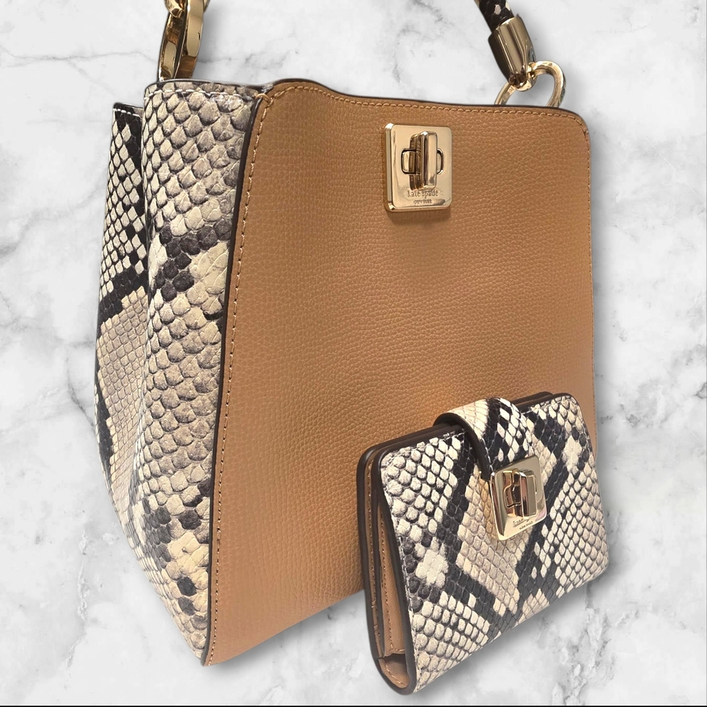 Kate Spade New York Phoebe Snake Embossed Crossbody Satchel &‎ Matching Wallet - Picture 2 of 15